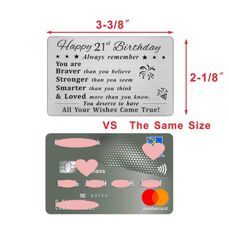 DEGASKEN Happy 21st Birthday Card  21 Year Old Birthday Gifts for Men Women Him  Permanent Engraved Steel Wallet Card - Image 2